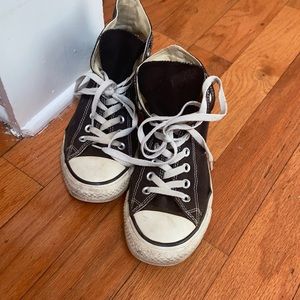 Black and white high top converse